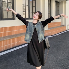 设计感黑色连衣裙马甲套装女2025年春秋季新款韩版显瘦长裙两件套，女装套装/套裙，2C262