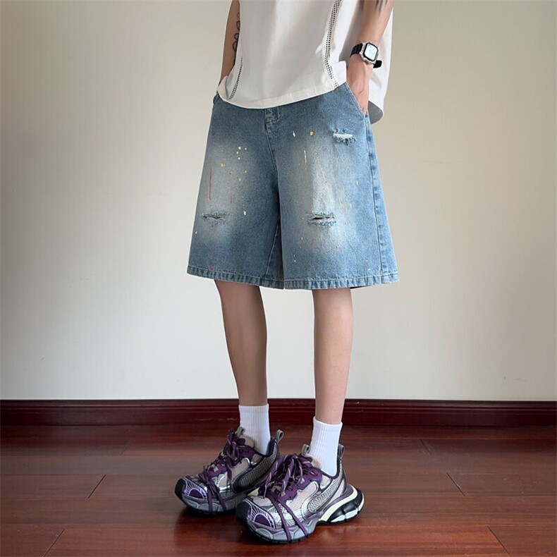 ！2025夏季新款男士破洞牛仔裤精品牛仔五分裤DK330特P45图片