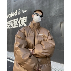 F66-P87冬季美式潮牌简约立领棉衣美拉德风PU皮衣棉服外套男，男装皮衣，星座512-6
