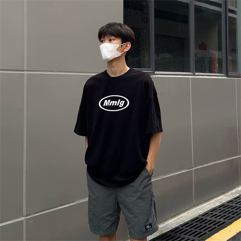 抖音得物供货210克现货宽松纯棉美式潮牌印花落肩袖纯棉T恤AT2191,男装T恤,电商A443