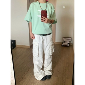 【有货】白色工装裤男美式复古hiphop裤子高街阔腿BGK01LL-特P52图片
