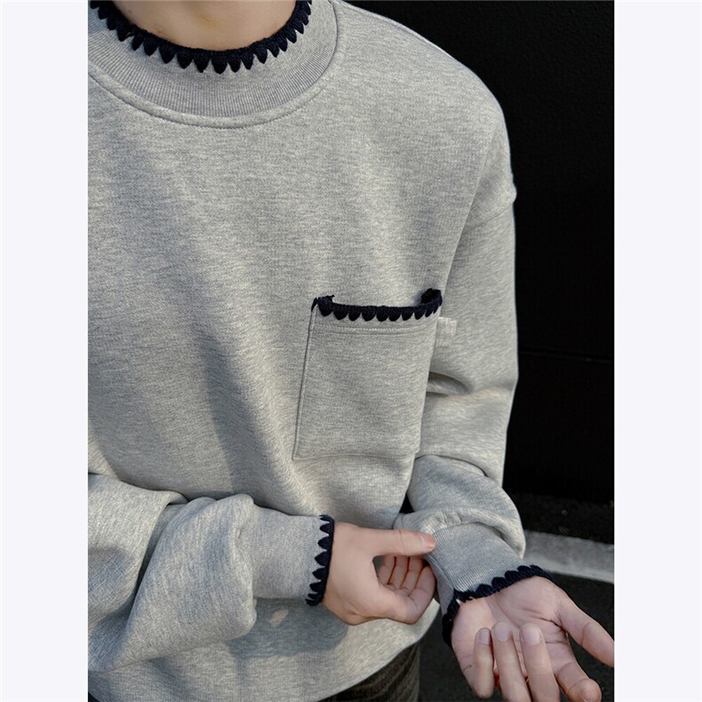 特种贝壳绣高街复古长袖卫衣男2025新款春装圆领百搭外套P58，男装卫衣，电商C306-1