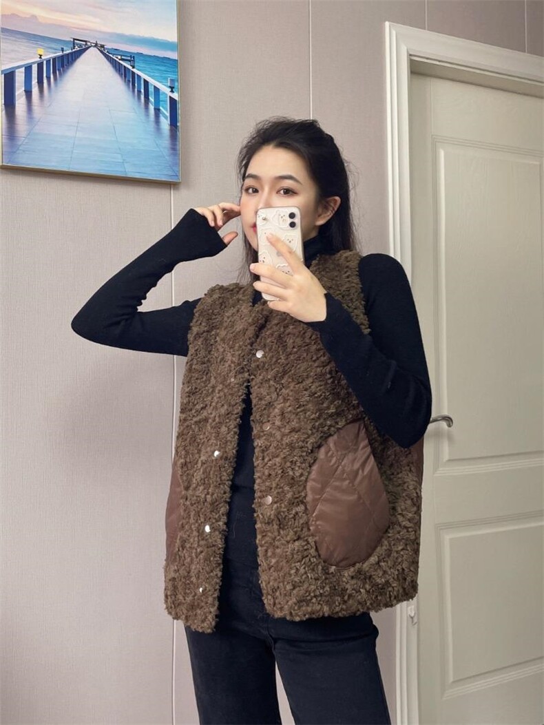 皮毛拼羽绒马甲，女装马甲，戈朴