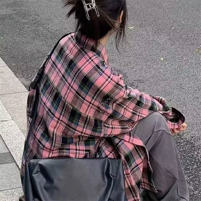 C59-P32美式复古红色格子衬衫,男装衬衫,电商B323A