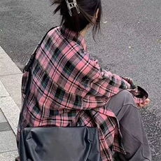 C59-P32美式复古红色格子衬衫，男装衬衫，电商B323A