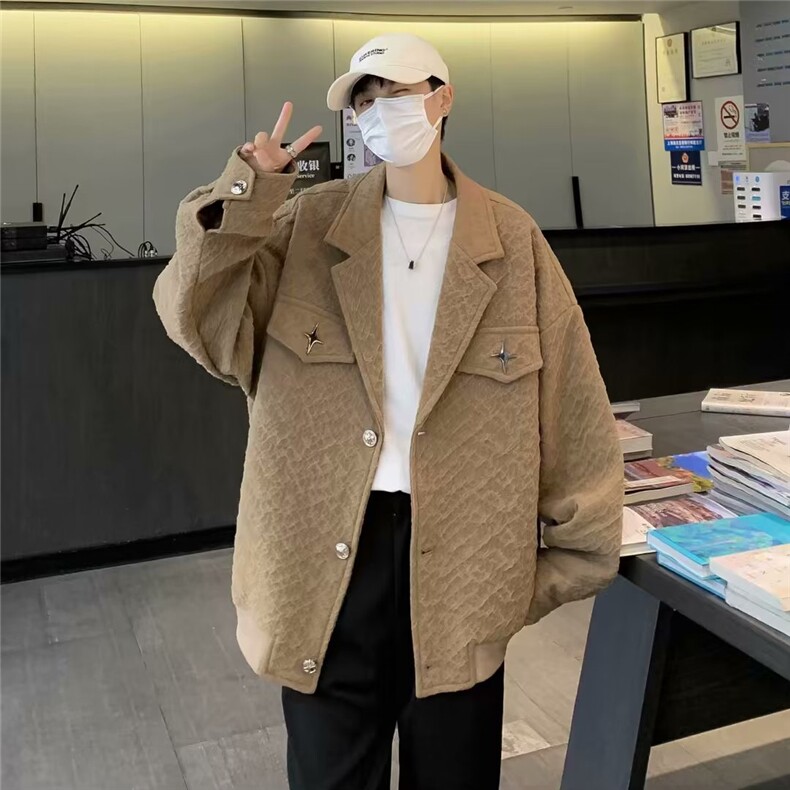 小香风外套潮牌男春秋痞帅休闲发型师潮男穿搭工装夹克W5075-P65,男装夹克,星座412-3