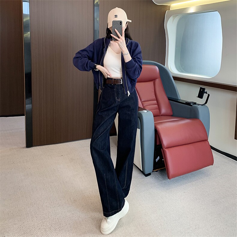 休闲时尚洋气蓝色卫衣牛仔阔腿裤套装,女装套装/套裙,江南