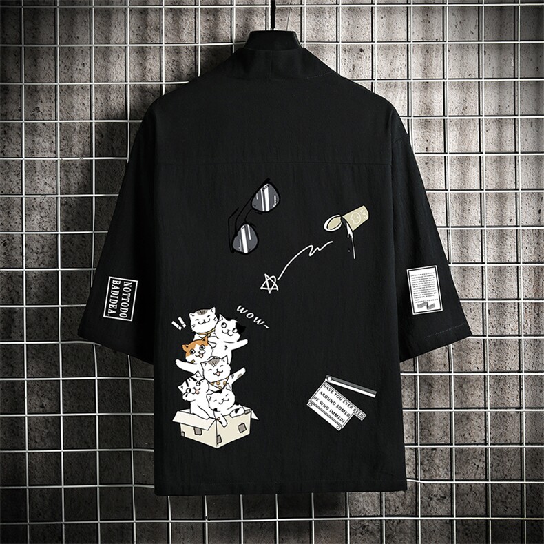 HF59115-P40风汉服男开衫外套七分袖道袍 网格挂拍图片