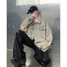 水洗做旧牛仔外套男春秋2024新款款潮流破洞美式复古痞帅休闲夹克，男装夹克，星座410-6（原星座1304-1）