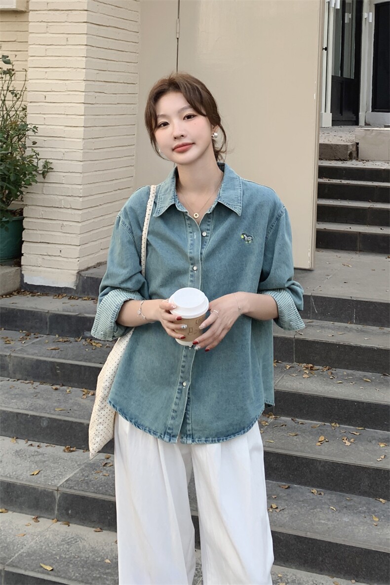 春新春装新款设计感刺绣衬衫牛仔外套春季中国2025,女装短外套,豆豆家