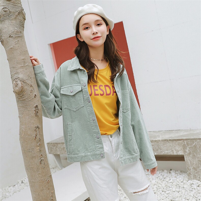 2021春秋季新款韩版短款宽松灯芯绒外套女牛仔外套图片