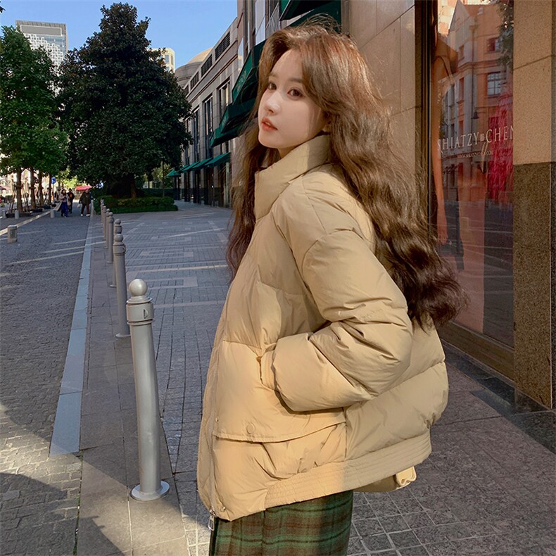 韩版时尚立领加厚羽绒服女2025年冬季新款百搭显瘦保暖白鸭绒外套，女装羽绒服，姿衣轩