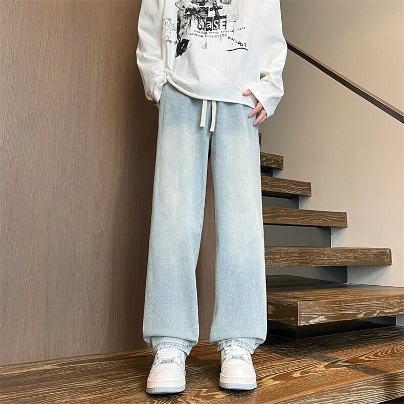 M-8XL春季美式复古牛仔裤特大码宽松直筒裤子阔腿长裤NZ9009/P58,男装牛仔裤,电商B238