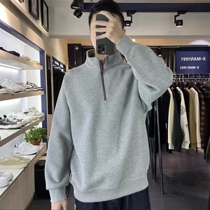 高级感翻领针织衫男设计感半拉链毛衣小众时尚情侣百搭宽松休闲图片