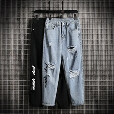 XZ103A-k721-P50-限价78  网格日系大码破洞牛仔肥仔图片