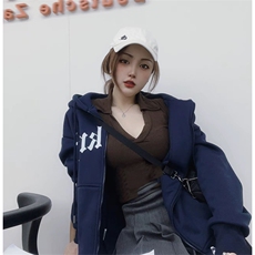 抖音得物加绒加厚宽印花休闲连帽卫衣开衫卫衣外套AKS1101，女装短外套，电商A443