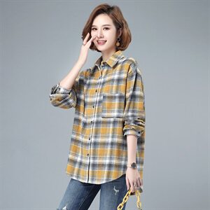 格子衬衫女长袖保暖冬2021春秋新款宽松加厚百搭打底衫衬衣多色可选,女装衬衫,伊满意