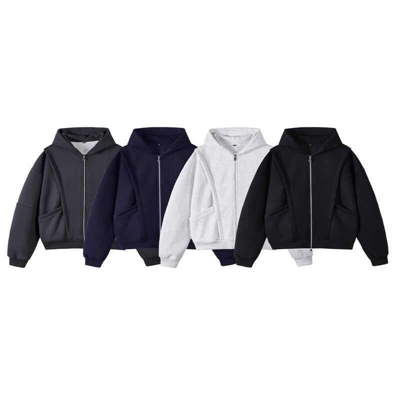 抖音得物高品质二开25秋冬美式重磅宽松结构设计连帽卫衣外套W78，男装卫衣，电商A486