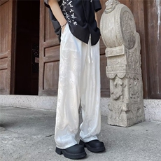 提花布包边冰丝夏季休闲裤直筒新中式古风长裤K9540，男装休闲裤，星座1116A-1（原606A）