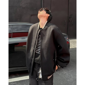 毛呢夹克男秋冬季潮牌高级感短款棉衣外套宽松复古棒球服W9339图片