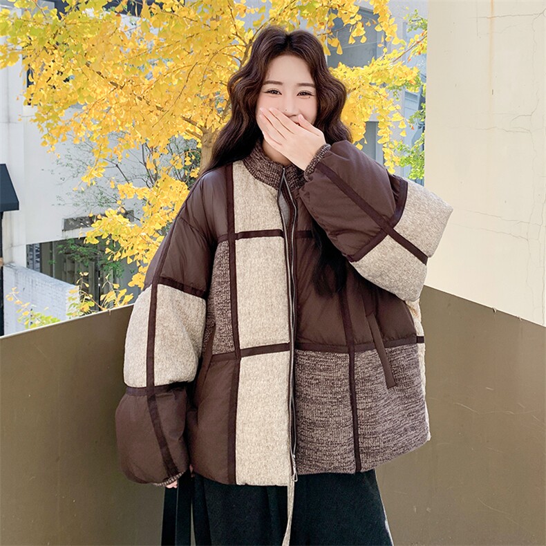 美拉德撞色拼接羽绒服女2025年冬季新款巨好看保暖加厚白鸭绒外套,女装羽绒服,2C230