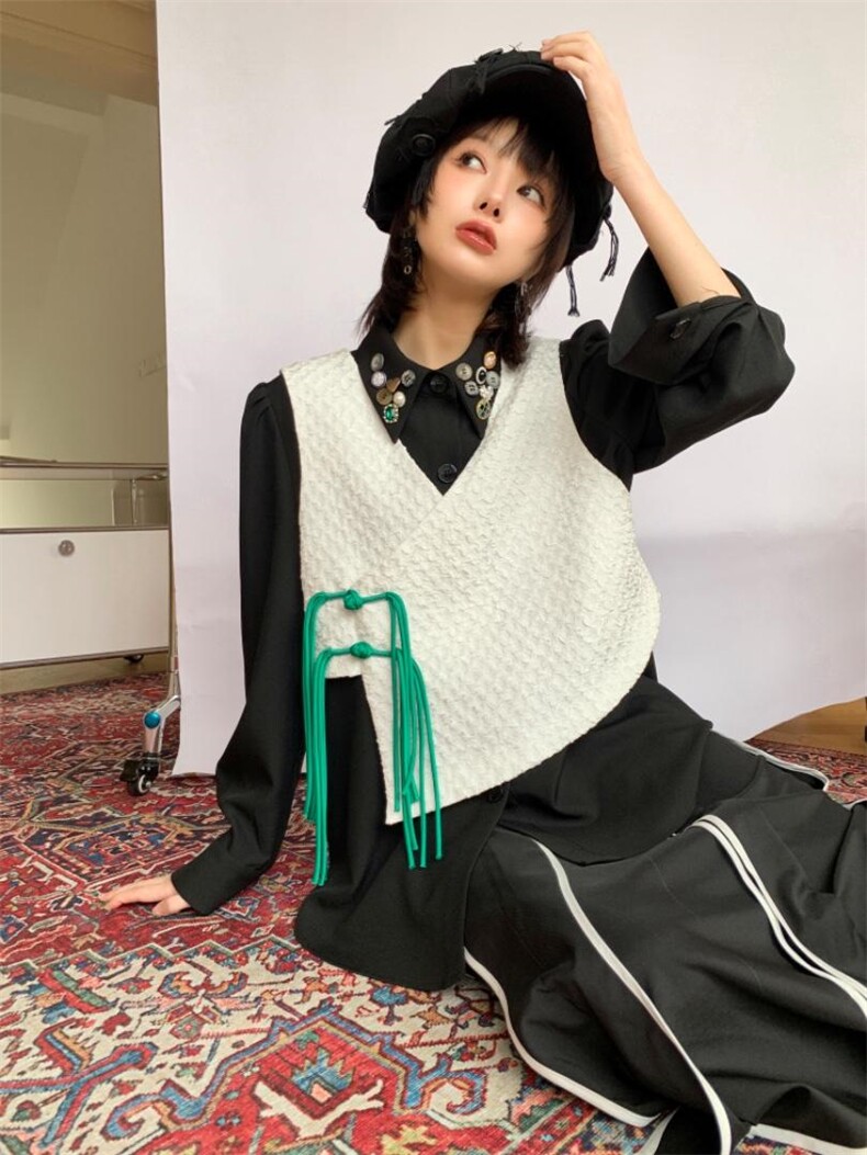 绿色大盘扣两件套衬衣，其它，WAN QING万青