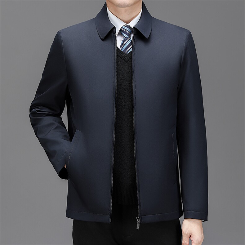 秋冬翻领羽绒服男保暖白鸭绒爸爸轻薄中山装休闲商务中老年外套,男装羽绒服,钱塘6003（原4033）
