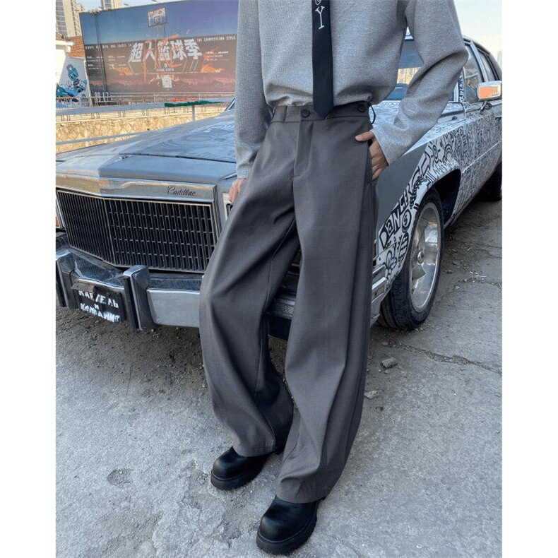 春秋美式高街休闲裤男女垂感阔腿西裤长裤纯色西装裤宽松直筒裤子，男装西服套装，电商A443
