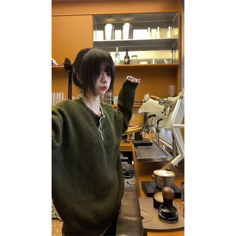 M270-P58美式复古polo领毛衣慵懒高级感亨利领针织衫男秋冬,男装针织衫/毛衣,电商B323A