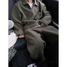 现货【网图】美式慵懒风松弛感军绿色颗粒绒卫衣，男装卫衣，星座617C