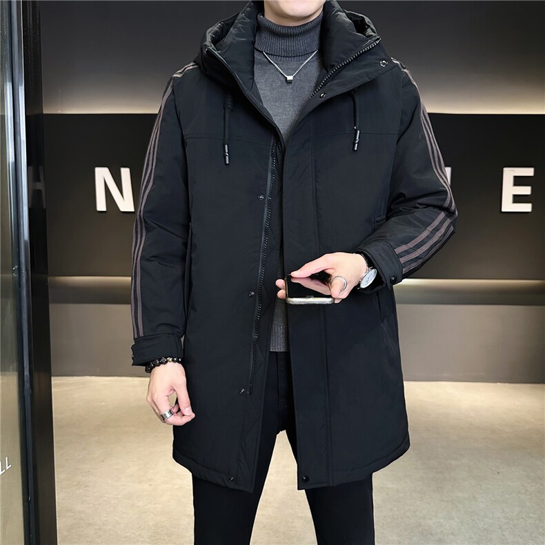 标50绒中长款羽绒服男冬季2025新款连帽条纹外套A313-9966-P275,男装羽绒服,电商A313