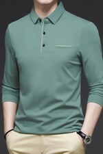 2023秋季新款男士翻领薄款长袖T恤中年商务休闲男装时尚百搭上衣，男装T恤，电商B212（原钱塘6029）