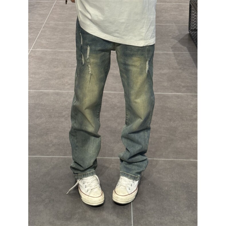 【网图有货】美式复古磨破牛仔裤男水洗做旧微喇裤K6002CC-P45,男装牛仔裤,星座1007（原301D）