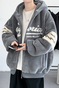 冬款加绒加厚宽松棉衣羊羔绒毛巾绣连帽外套男女 920-P110控价158图片