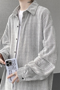 8XL-M人字纹小香风衬衫男生春秋衬衣宽松慵懒垂感外套CS29008P45图片