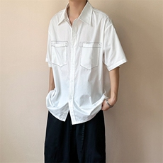 现货-夏季线条衬衫男宽松青少年时尚潮牌短袖衬衣-AC23005-P50，男装T恤，电商A351