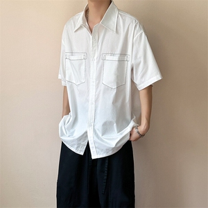 现货-夏季线条衬衫男宽松青少年时尚潮牌短袖衬衣-AC23005-P50图片
