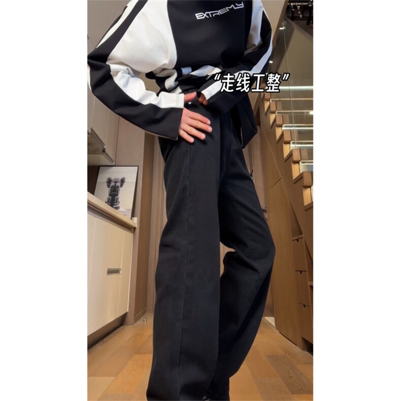 自己拍的视频纯黑色弹力牛仔裤cleanfit显瘦微喇裤子HNKZ2401-P53,男装牛仔裤,星座1007（原301D）