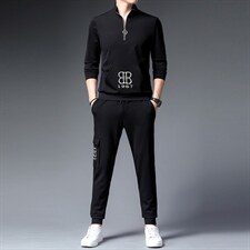 春秋季男士卫衣套装两件套长袖长裤中年宽松立领半拉链休闲运动服，男装休闲套装，电商B212（原钱塘6029）