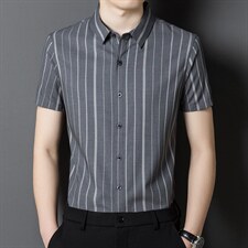 2023夏季短袖衬衫男翻领薄款上衣商务休闲条纹衬衣夏装百搭男装，男装衬衫，电商B212（原钱塘6029）
