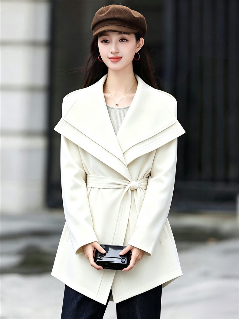 高端时尚女2026秋新款气质宽松显瘦韩版大翻领风衣外套送腰带,女装风衣,火爆靓佳人