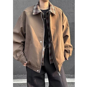 复古拼接夹棉外套男冬季格子夹克宽松型流行秋冬J643/P70图片
