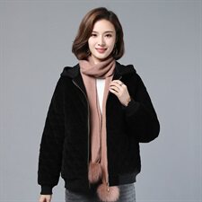 2025秋冬时尚女装连帽拼接灯芯绒外套显瘦保暖棉服，女装棉衣/棉服，叶笙衣