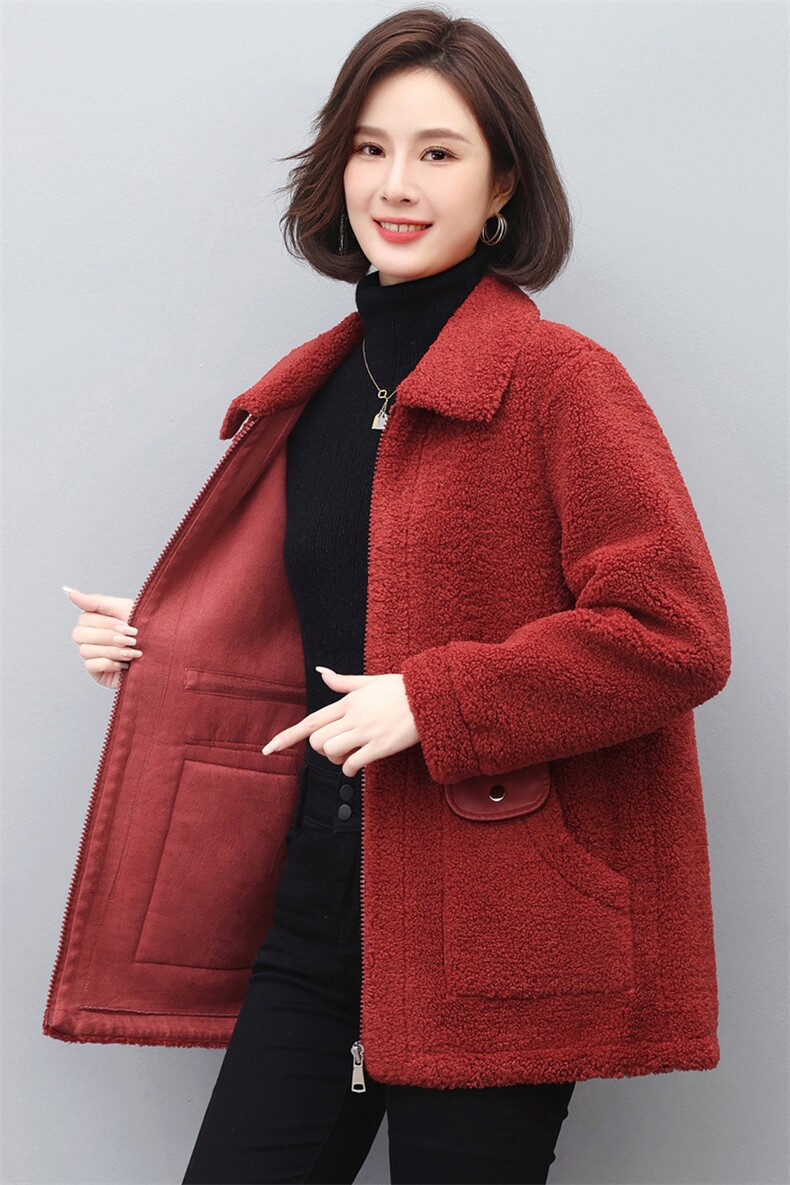 冬季新款皮毛一体中长款风衣女毛呢外套加厚中老年妈妈装宽松显瘦,女装派克服,璐依舞