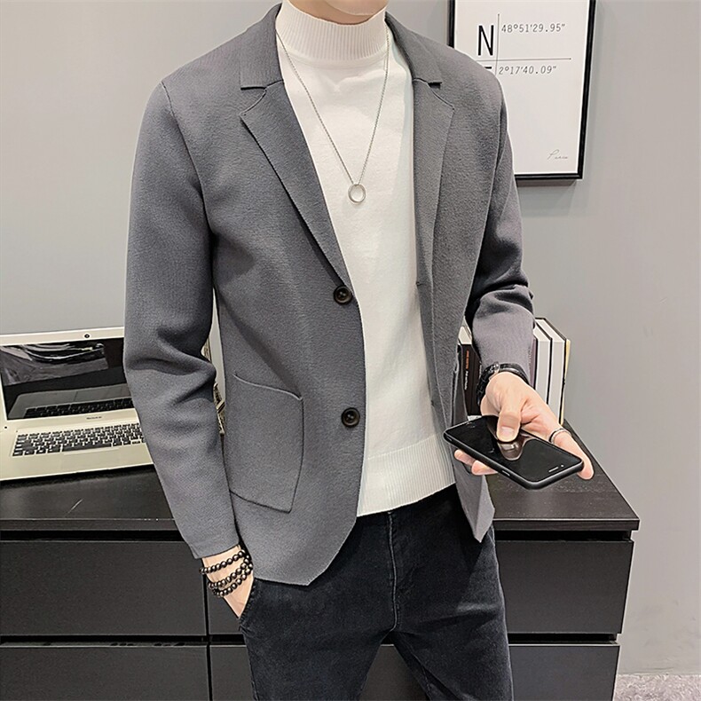 网图现货79368-P75休闲针织开衫男士线衣西装领毛衣外套男韩版图片