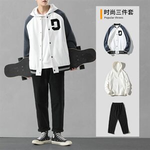 春秋新款男士休闲套装韩版潮流帅气夹克帅气搭配三件套DF157T图片