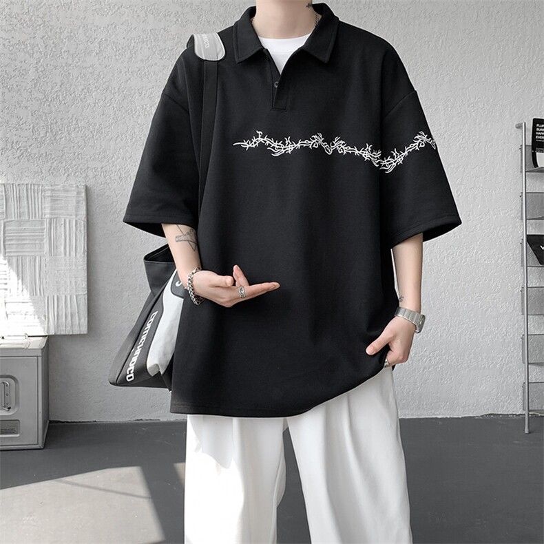 8XL-M新中式刺绣图腾短袖polo衫大码翻领T恤半袖保罗衫DX1212/P45图片