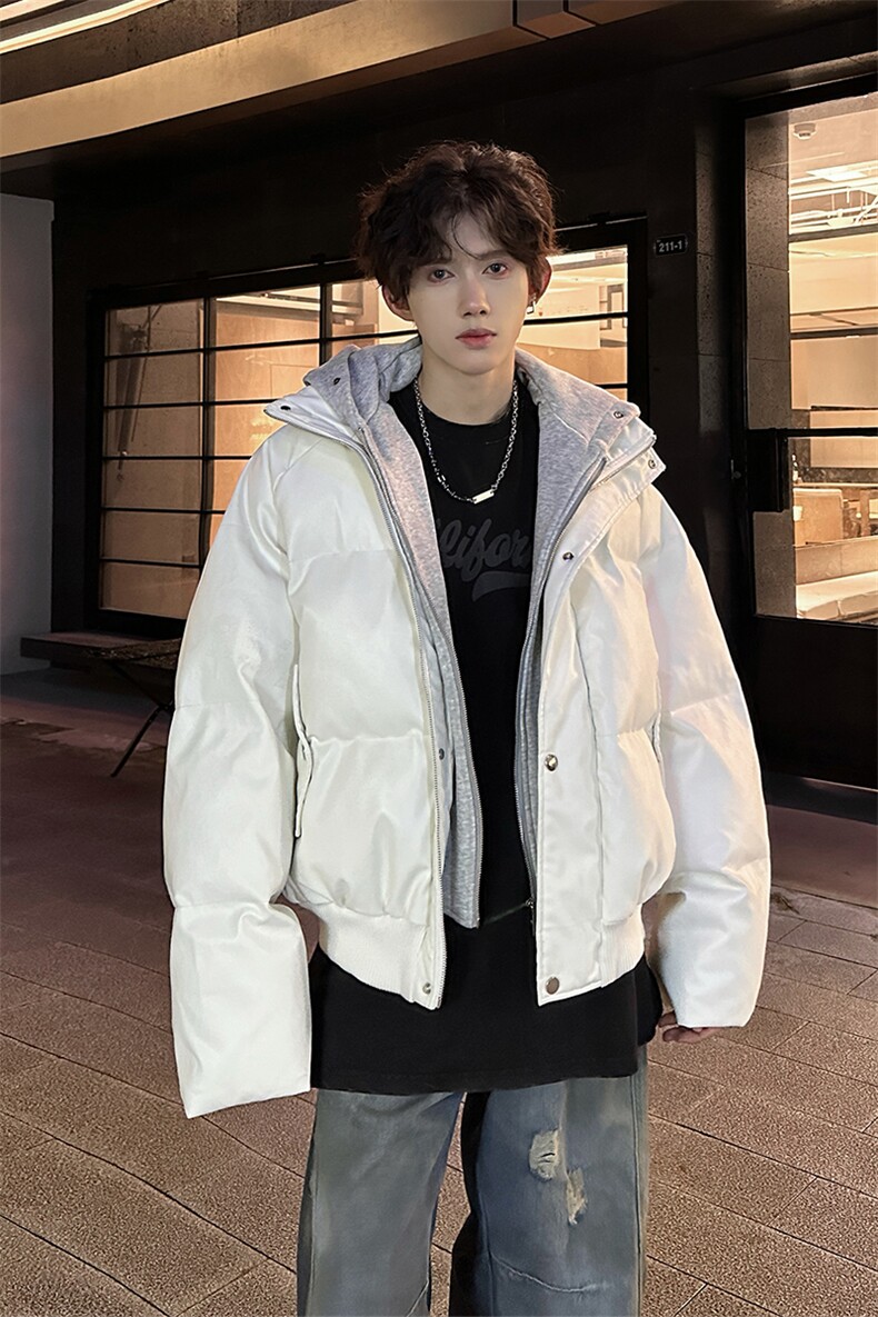 405A美式高街个性连帽设计假两件pu皮棉服MY24920-P158控188,男装棉衣,星座405A