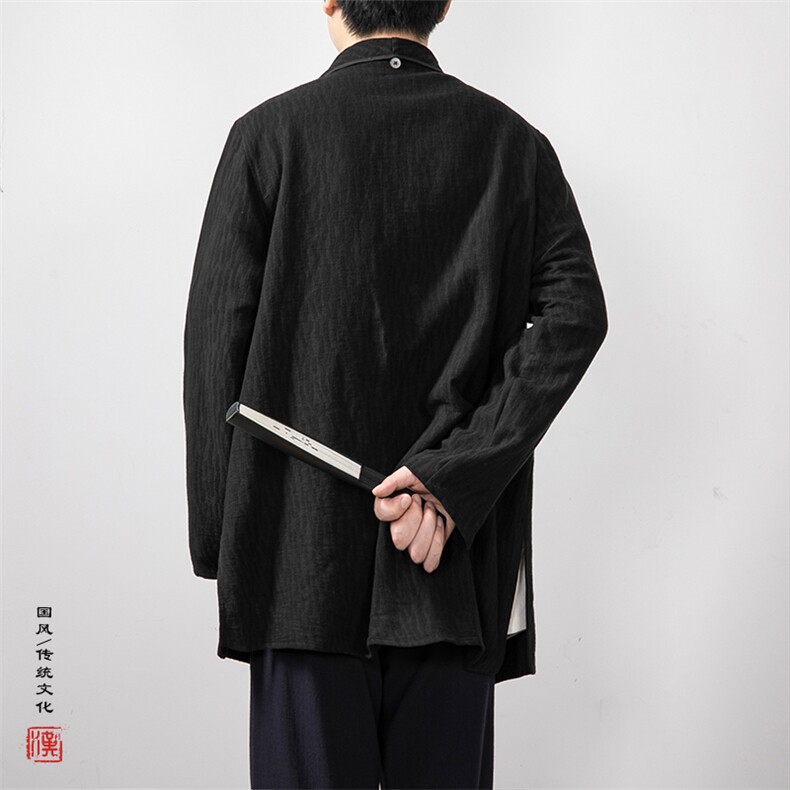 2025秋冬新款风男装棉麻提花翻领新中式风衣F005P90,男装风衣,钱塘802