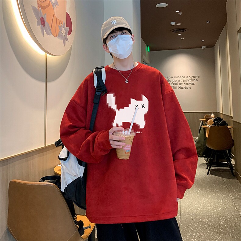 已注册港风供抖音得物高品质直播麂皮绒宽松男卫衣W3008P38,男装卫衣,电商C408(原B339-1)